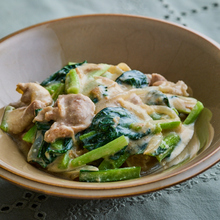 小松菜と豚肉の豆乳クリーム煮