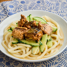 さばみそ煮缶の豆乳ごまだれうどん
