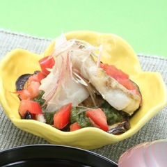 焼きナスの彩りソースがけ