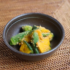 かぼちゃとオクラのごま酢あえ