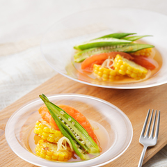 焼きとうもろこしとトマトの煮浸し