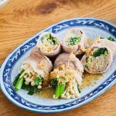 電子レンジで簡単 えのきとにらの豚肉巻き