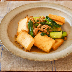 厚揚げとひき肉の和風カレー炒め