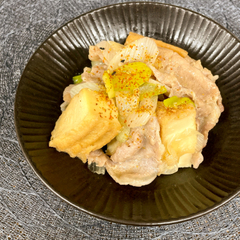 生揚げの豚肉のレンジ煮