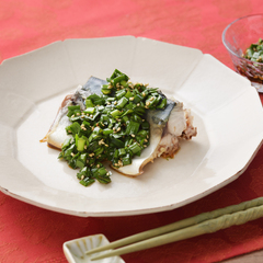 焼きさばの中華風にらダレ