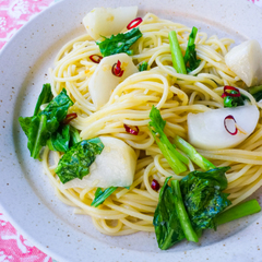 かぶの葉まで味わう ペペロンチーノ