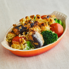 いわし缶と野菜のお手軽パン粉焼き