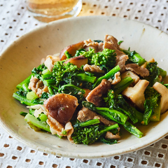 豚こまと菜の花のごまみそ炒め