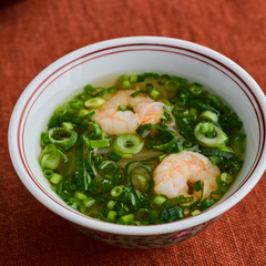 ねぎたっぷり しらたきとえびのスープ