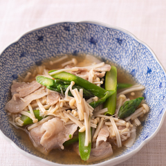 アスパラと豚バラ、えのきの煮びたし