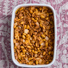 作り置きに ひき肉と大豆のケチャップ炒め