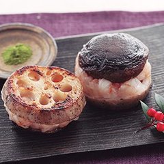 レンコンとシイタケのエビ挟み焼き