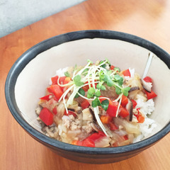 パプリカと挽肉のあんかけ丼