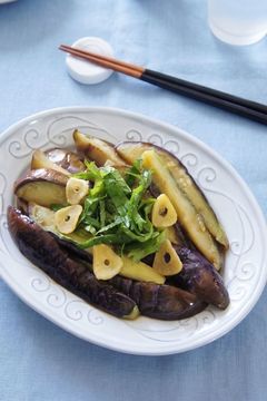 フライパンで 焼きなすのにんにくぽん酢しょうゆ