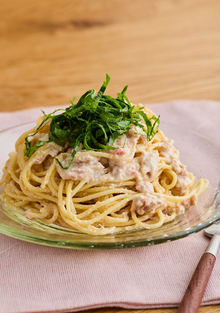 梅豆腐クリームとツナの冷製パスタ