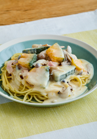かぼちゃとベーコンのクリームパスタ