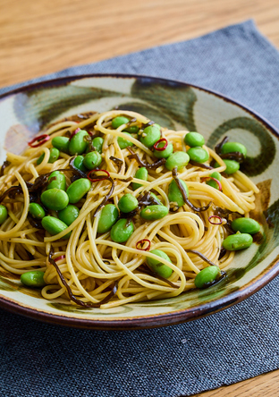 枝豆と塩昆布のパスタ