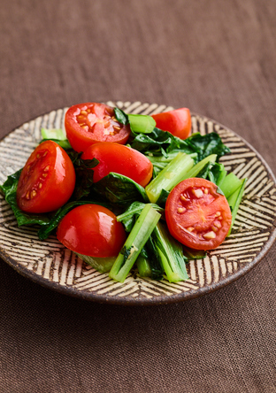 小松菜とミニトマトの中華風炒め