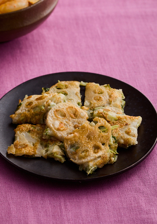 れんこんと水菜のチヂミ