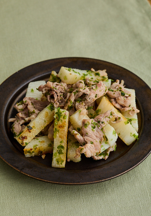 豚肉と長いもの青海苔炒め