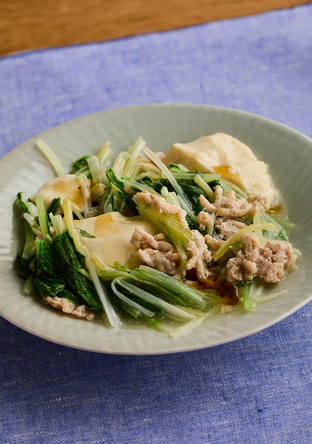 水菜と豆腐の塩あんかけ