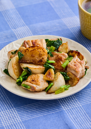 かぶと鶏肉の塩にんにく炒め