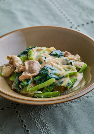 小松菜と豚肉の豆乳クリーム煮