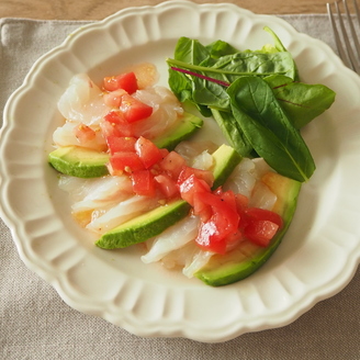 白身魚とアボカドのカルパッチョ　フレッシュトマトソース