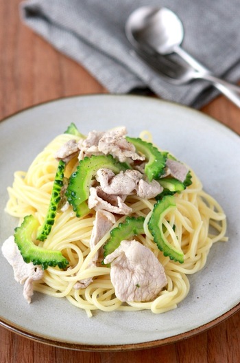 ゴーヤと豚肉の冷製パスタ