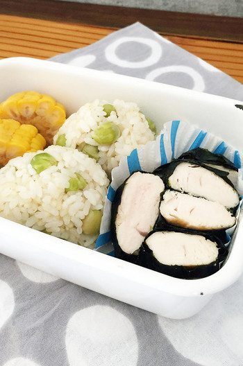 お弁当 鶏ささみの海苔巻き