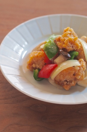 鶏から揚げで酢鶏風