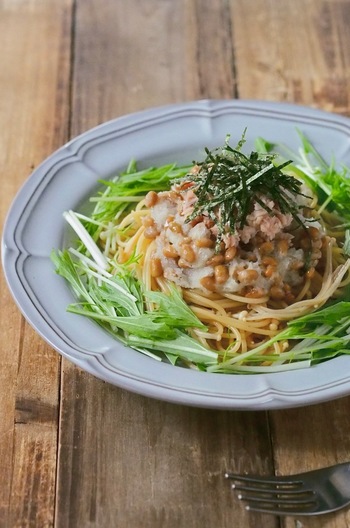 えのきでヘルシー納豆ツナおろしスパゲティ