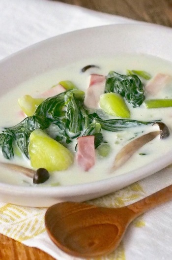 チンゲン菜のクリーム煮