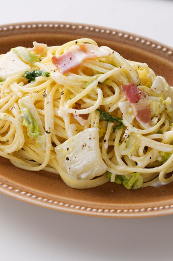白菜とベーコンのクリームスパゲッティ