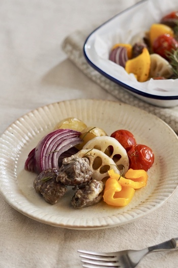 ラム肉とごろごろ野菜のオーブン焼き