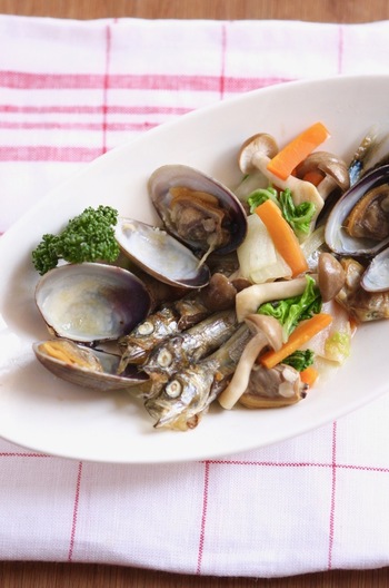 ししゃもと野菜（あさり入り）の簡単炒め料理