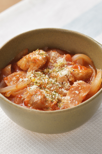 レンジで　チキンのトマト煮