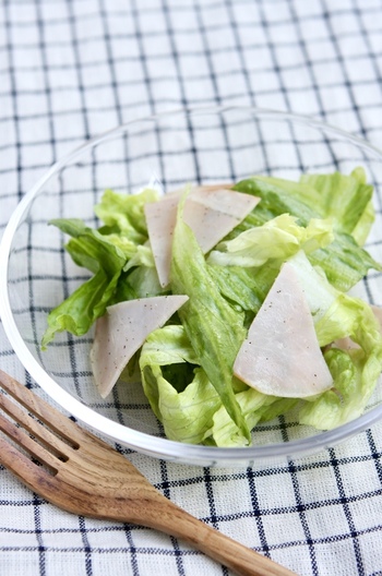 レタス消費サラダ 材料3つハムレタレモン