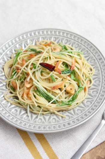 桜えびと水菜のペペロンチーノ