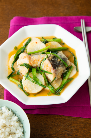 輪切り長いもとたらの辛味煮