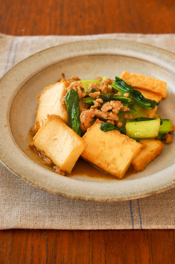 厚揚げとひき肉の和風カレー炒め