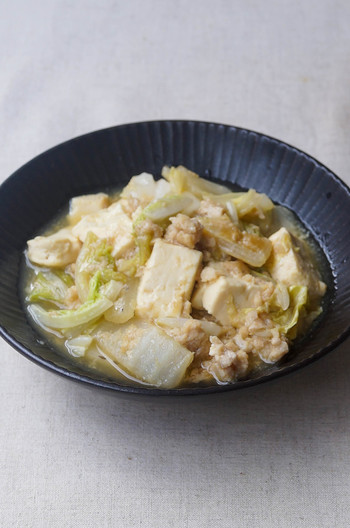 電子レンジで簡単 豆腐と白菜のそぼろあんかけ