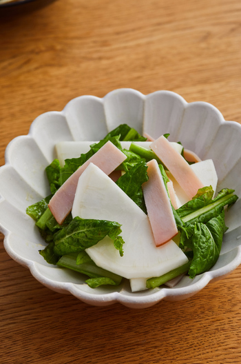 葉までおいしく かぶとハムのマリネ