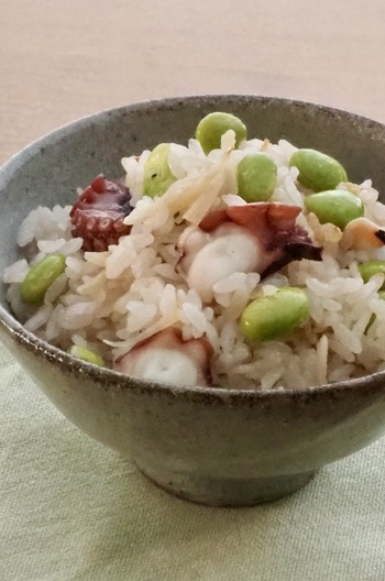 たこと枝豆の炊き込みご飯