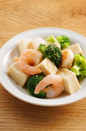 おなかにやさしい 高野豆腐とえびの和風蒸し