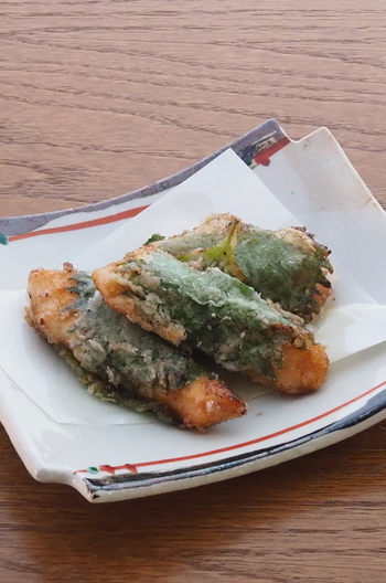 鶏ささ身の青じそ巻き唐揚げ