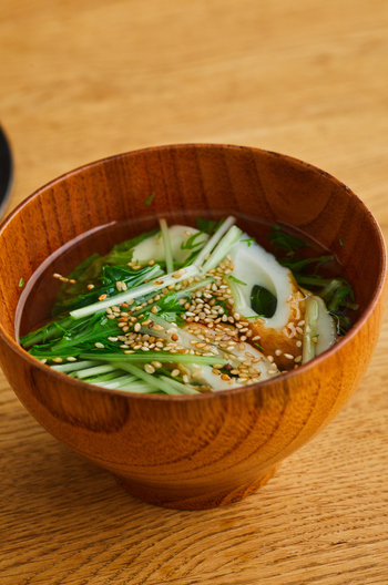 水菜とちくわの和風スープ