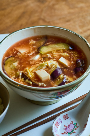 なすたっぷり酸辣湯風スープ