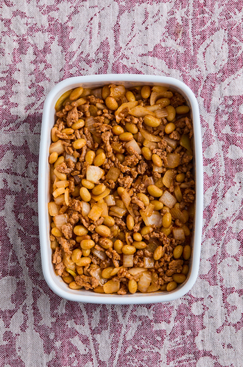 作り置きに ひき肉と大豆のケチャップ炒め