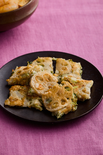 れんこんと水菜のチヂミ